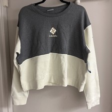 Columbia Womens Gray Ivory Trek Cropped Crew Long Sleeve Sweatshirt Size 1X New