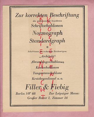 BERLIN, Advertising 1941, Filler & Fiebig Font Stencils Leipzig Trade Fair