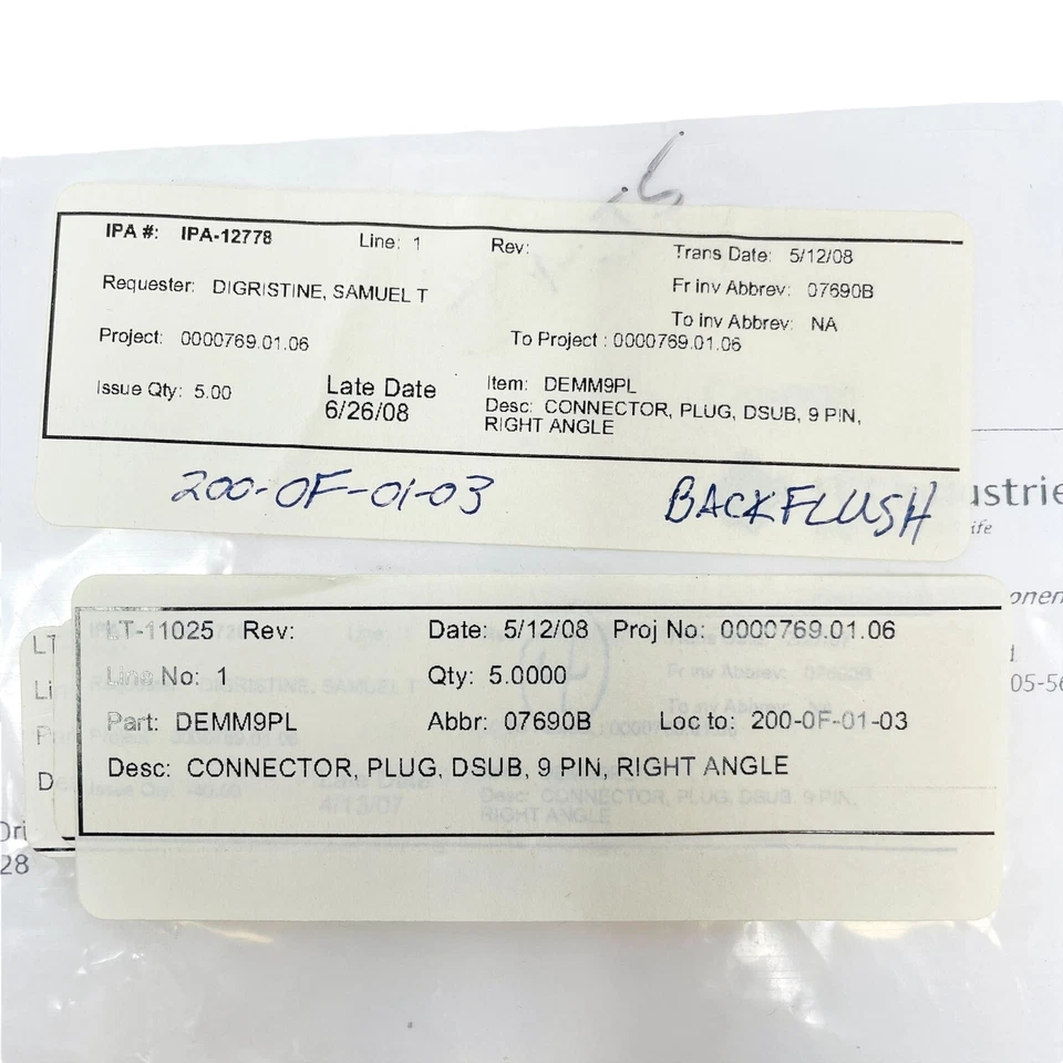 5 pcs ITT Cannon DEMM9PL D-Sub Connector Plug 9 Position - Image 2 of 4