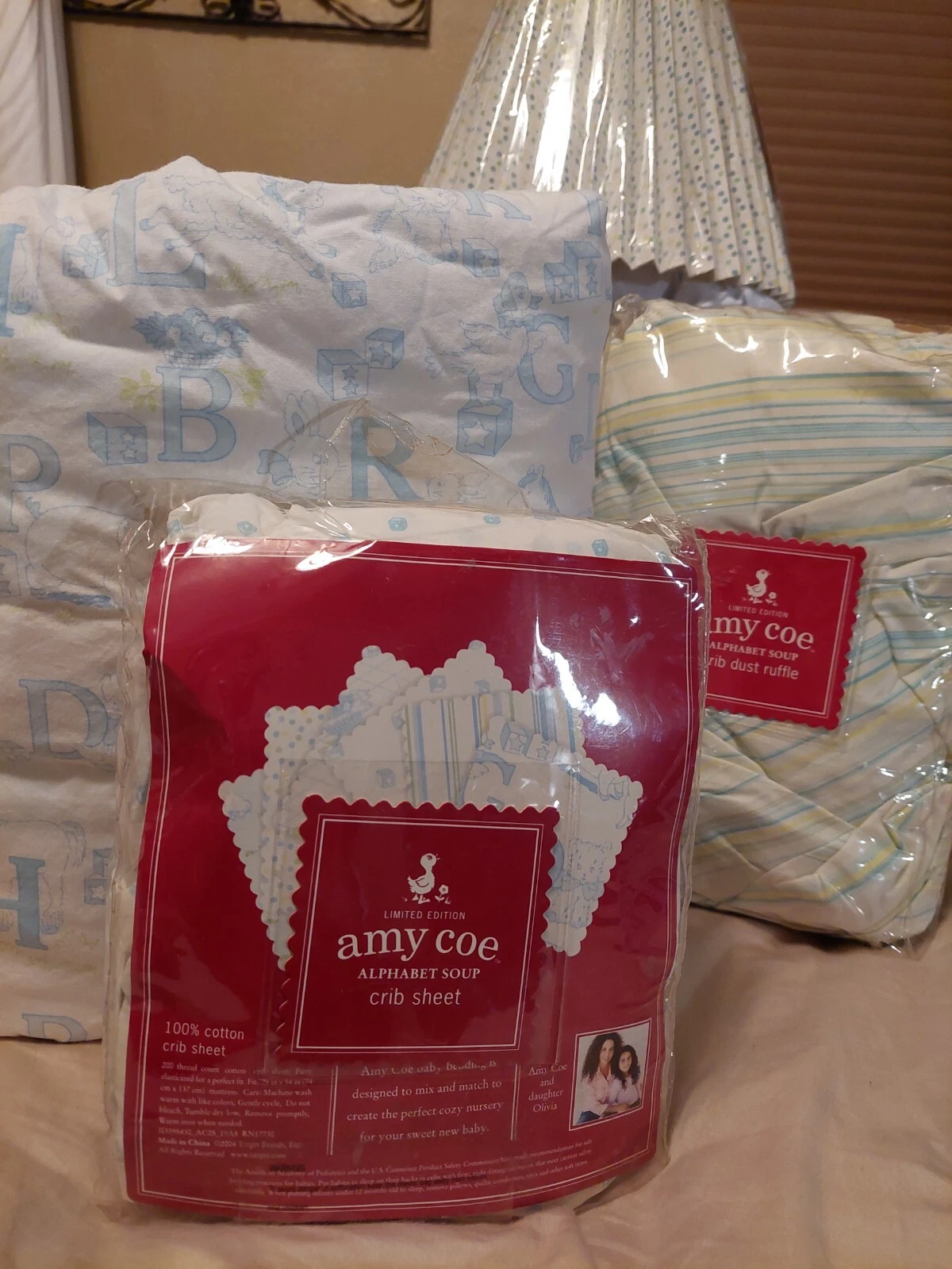 NWOT Amy Coe Infant Designer LIMITED EDITION Blue/white 8 Pcs Crib Bedding Set