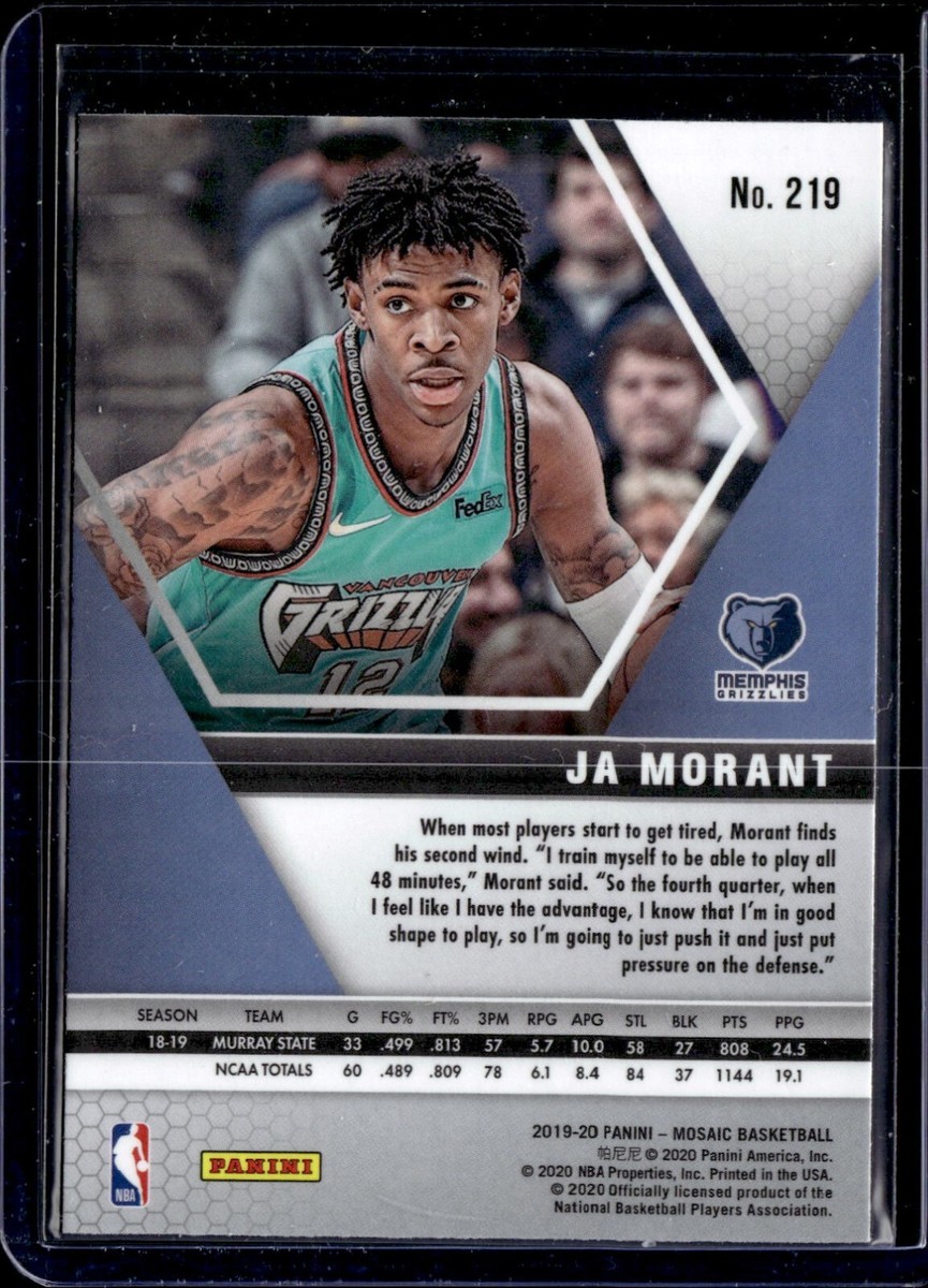 2019-20 Panini Mosaic #219 Ja Morant Rookie RC Memphis Grizzlies