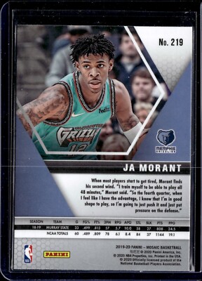 2019-20 Panini Mosaic #219 Ja Morant Rookie RC Memphis Grizzlies