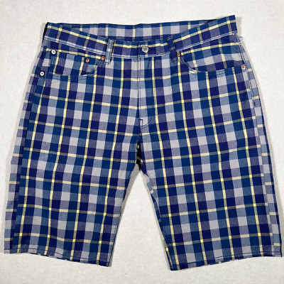 Levi's 504 Shorts Mens 36 (34x11) Blue Multi Plaid Regular Fit Chino Classiccore