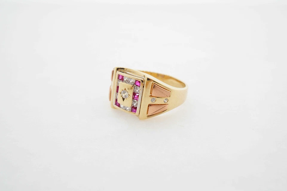 Anillo Pinky Estate Oro Multicolor 14k Para Hombre Rojo Blanco Piedras Preciosas Talla 11 Foto 3 de 4