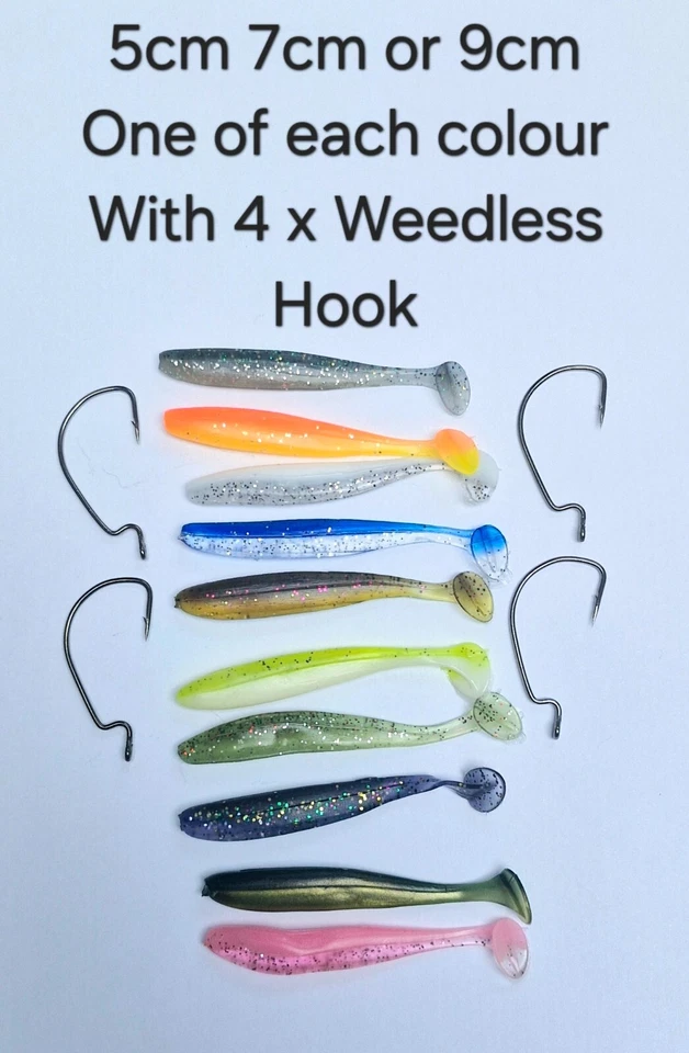Señuelos suaves cola de paleta Shad 5 cm 7 cm 9 cm con opciones de gancho sin malezas o cabeza de plantilla Foto 4 de 4