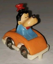 Vintage Disney Goofy Miniature Orange Race Car Metal Wheels