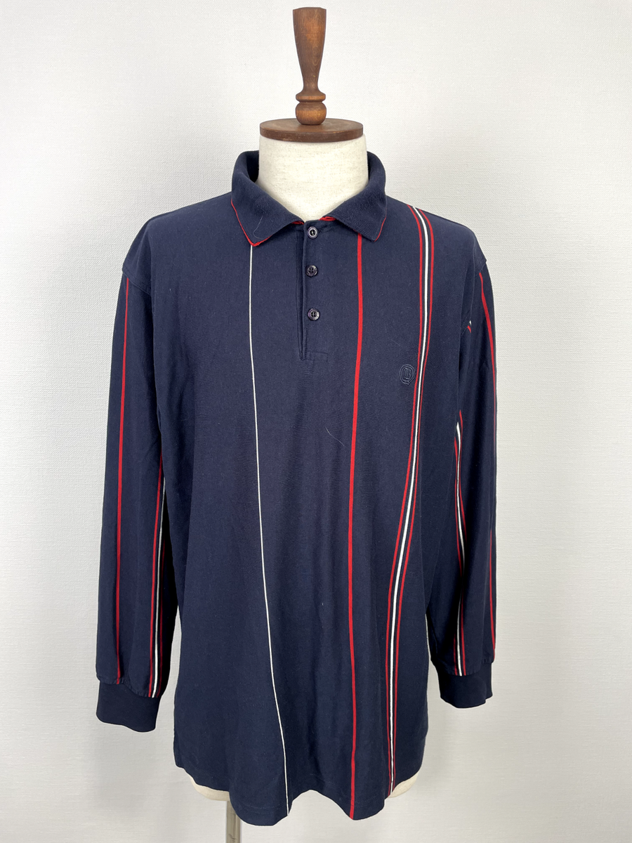 Vintage Boggi Milano Blue Red Striped Long Sleeve Men's Polo Shirt - Main Image