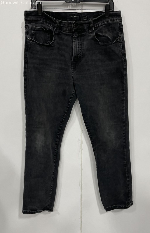 Lucky Brand Mens Black Cotton Blend Dark Wash Denim Straight Jeans Size 34/32
