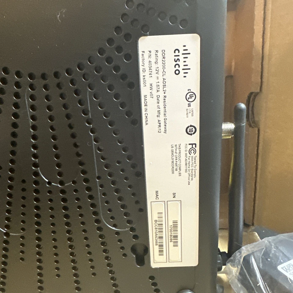 Cisco DDR2200 CLADSL2+ Residential Gateway Router Modem Complete Set w/Adapter - Image 4 of 4