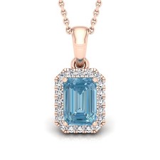 18K White Gold Lab Grown Diamond Halo Emerald Round Pendant