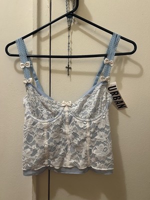 Urban Outfitters Floral Lace Underwired Corset Style Top Blue/White Size M, New