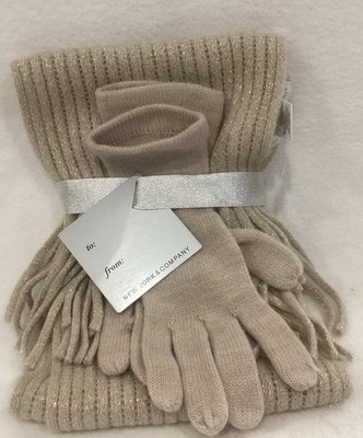 NEW YORK & CO. 2-PIECE WINTER Beige With Gold Flecks  SCARF & GLOVES SET NEW