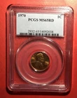 1970 US LINCOLN CENT PCGS MS 65 RD FULL RED! Old US Coin!