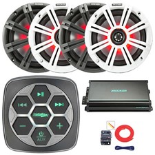 Metra Bluetooth Marine Controller, 4x 6.5" 195W Speakers W/Grilles, Amp W/Kit