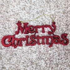 Red Glitter Merry Christmas Hanging Ornament Holiday Decoration