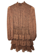 Express Chiffon Mock Neck Long Sleeve  Tiered Ruffle Mini Dress  Burnt Orange S