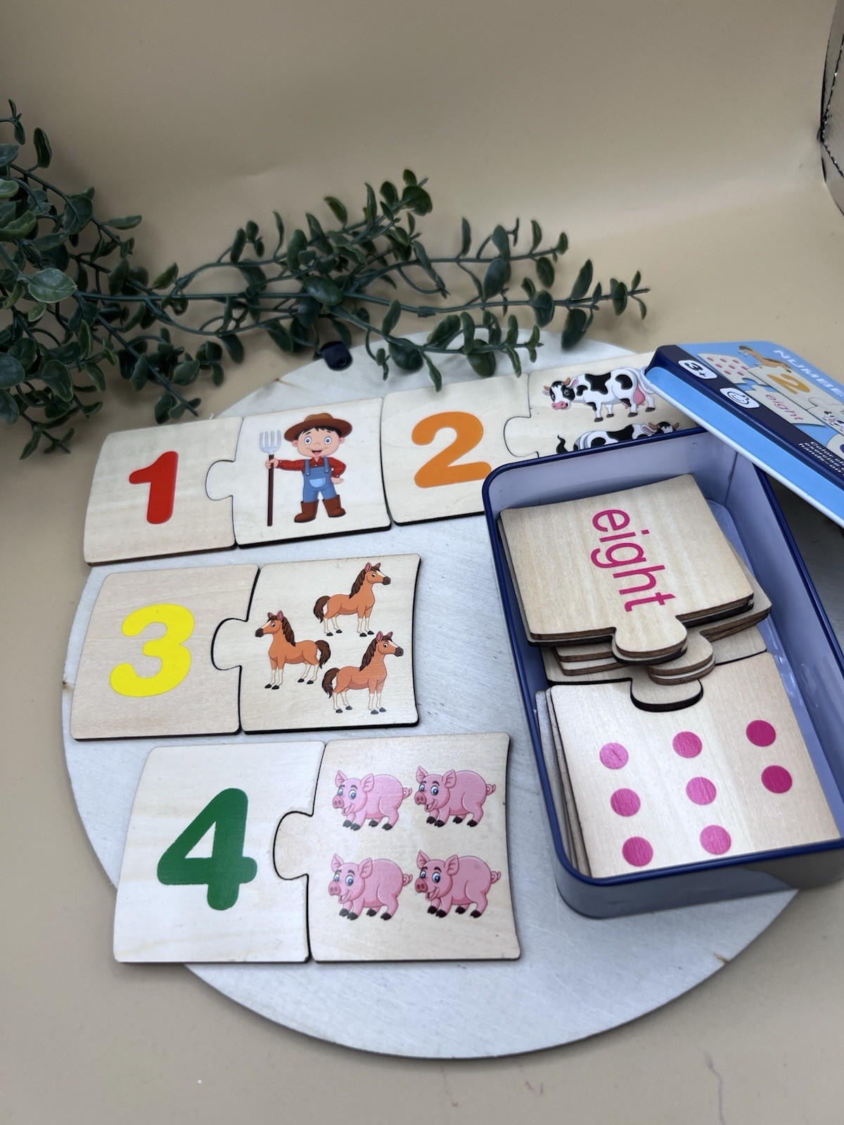 Montessori Wooden Number Matching Puzzle Educational Learning Toy Kids UK new