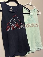 2 Adidas Girls Tank Tops Size XL (16) &ndash; Navy & Mint Green &ndash; Activewear Bundle