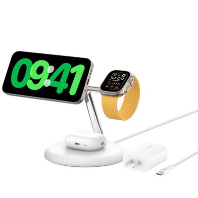 Belkin MagSafe-Compatible 3-in-1 Wireless Charger Stand 15W - Qi2-Certified W...