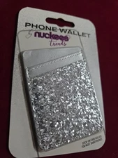 NIP Cell Phone Bling Sparkle Silver Pocket Stick-On Card Holder Case Wallet NEW