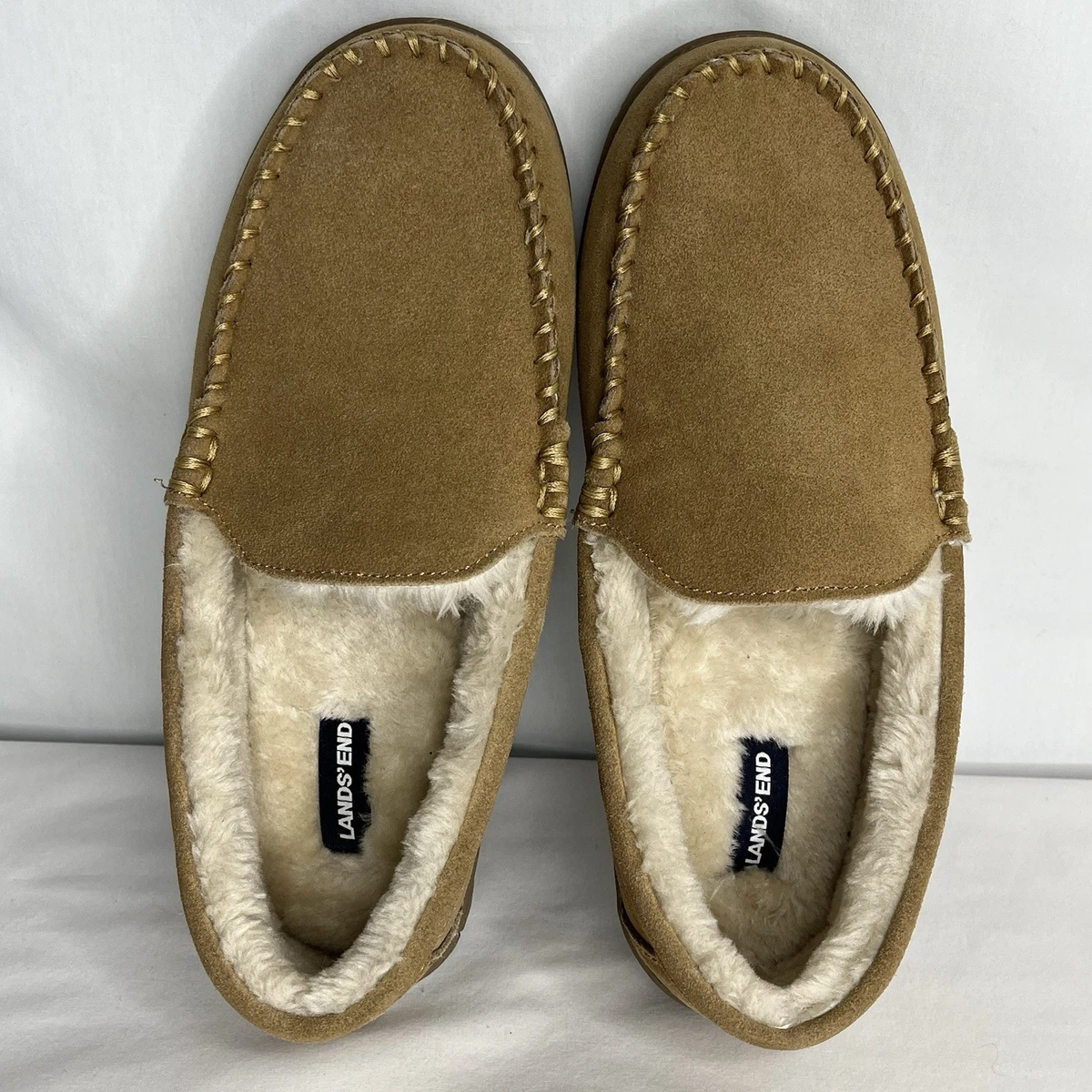 NWT Lands End Mens Fuzzy Lined Plaid Flannel Moccasin Slippers Size 10 Lands Ends Men main image 2