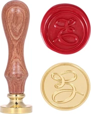 Letter E Wax Seal Stamp,  Vintage Brass Head Wooden Handle Initial Alphabet Seal