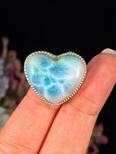 LARIMAR RING 925 STERLING SILVER STATEMENT JEWELRY GENUINE STONE - ADJUSTABLE