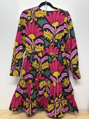 J Crew Dress Womens Size 4 Bold Floral Bright Long Sleeve Tiered Festival #28
