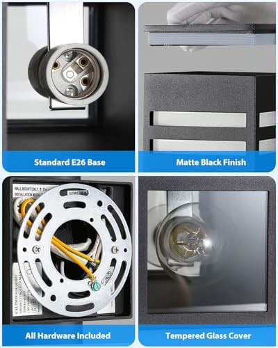  Outdoor Wall Lights Dusk to Dawn, Modern 1 Pack Black/D2D Sensor/Style 2