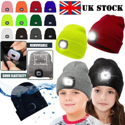 LED Beanie Hats Rechargeable Unisex High Powered Head Lamp Torch Flash Light Cap