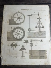 Antique 1800s Hydrodynamics Engravings Waterwheels Pumps Engineering Plates