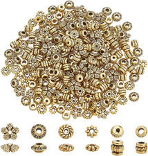 300Pcs Tibetan Spacer Beads, 6 Style Antique Golden Spacers Alloy Metal Tube Bea