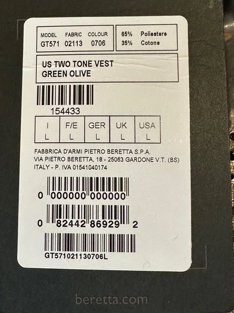 Beretta Shooting Vest GT571 Leather Mesh Polyester Green Olive Men's Sz L - Image 2 of 4