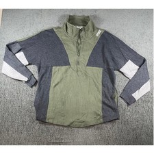 Victorias Secret PINK Quarter Zip Colorblock Sweatshirt Olive Grey Large