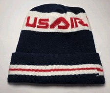 Vintage US AIR Airlines Red White Blue Knit Ski Cap Hat Beanie           (T2)