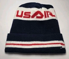 Vintage US AIR Airlines Red White Blue Knit Ski Cap Hat Beanie           (T2)