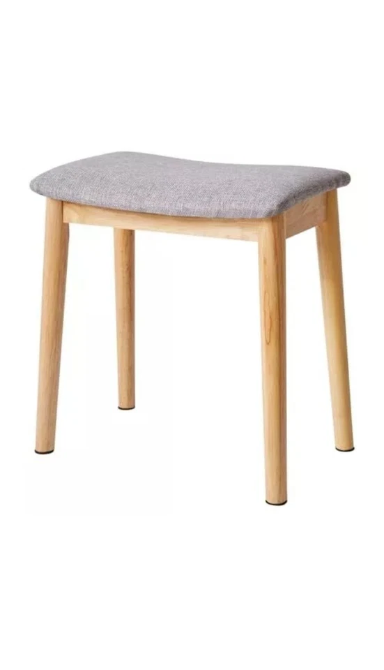 Saddle Cushion Vanity Stool Chair, Foot Rest Natural Wood Color+light Gray - Image 3 of 4