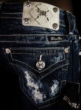  108 Buckle Miss Me Jeans "Destroyed Signature M" Dark Denim Skinny 26 X 31