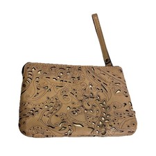 Patricia Nash Cassini Lace Laser Wristlet Pouch OS Brown Tan Leather Italy