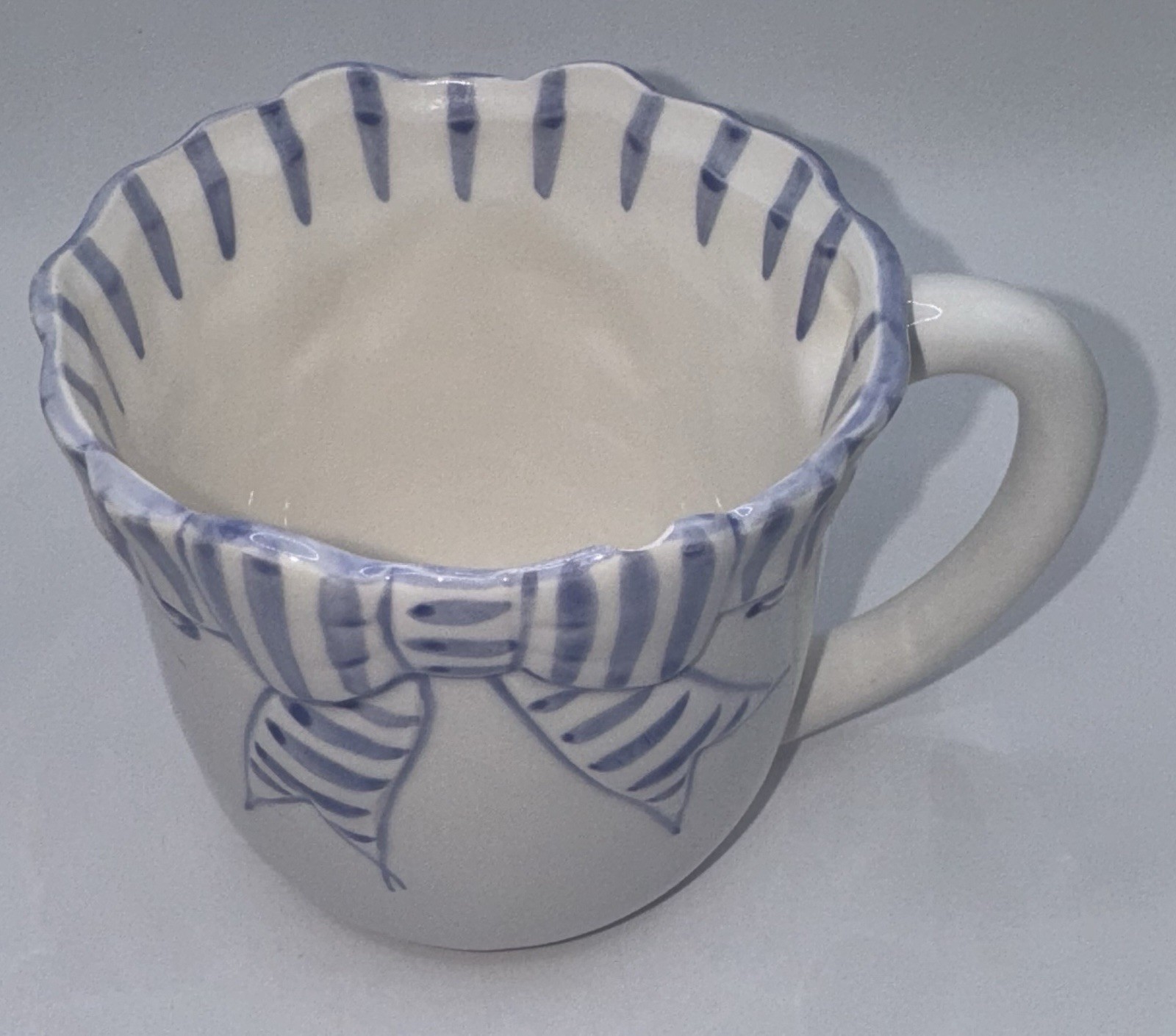 The Haldon Group Plate & Cup Set Blue White Stripes Ribbon Bow 1990 Vintage