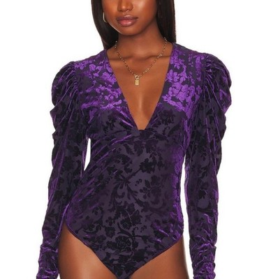 NWOT Free People Magic Hour Bodysuit Deep Sea Combo Purple Medium 