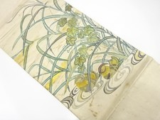 7623821: JAPANESE KIMONO / ANTIQUE FUKURO OBI / SILK / EMBROIDERY / PLANTS