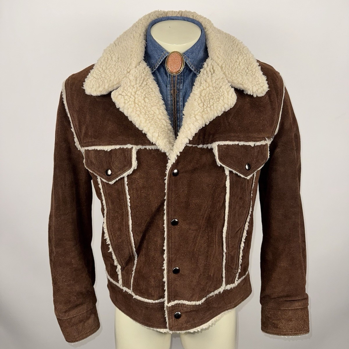 Vintage Sears Coat Mens Suede Leather Sherpa Jacket 70s Trucker