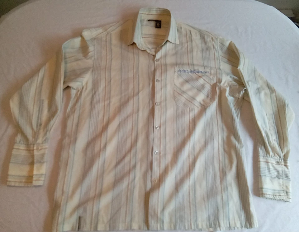 Camisa social masculina vintage Urban Street Rocawear listrada com botões tamanho XXL 2XL - Imagem 3 de 4