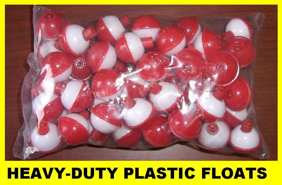 EAGLE CLAW 50 FISHING BOBBERS Round Floats 1" RED & WHITE! SNAP ON FREE USA SHIP #07120-002