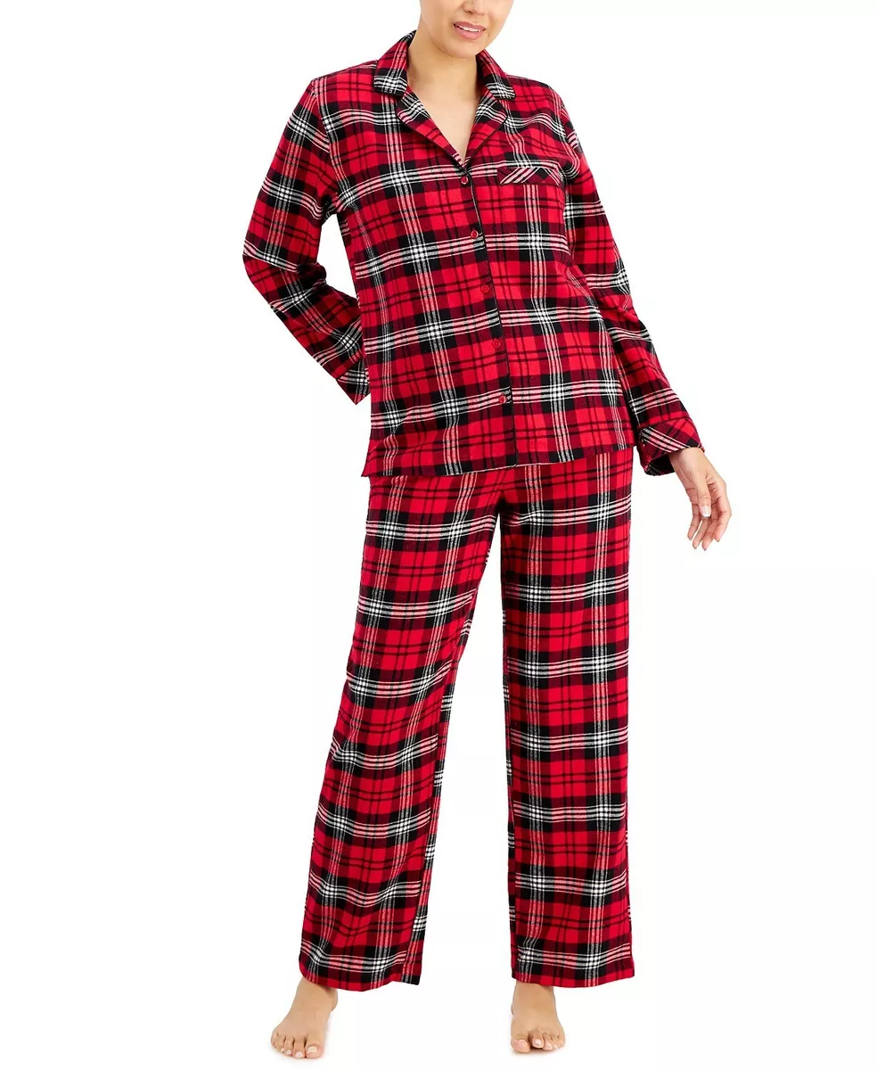 Patterned flannel pajama set for women hot sale