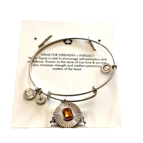 Alex and Ani November Birthstone Yellow/Amber Topaz Charm Bangle Bracelet NWT - Image 2 of 2