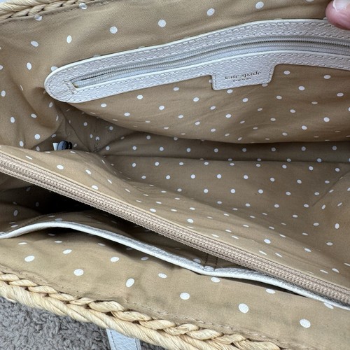 Kate Spade Purse Pink/Brown Stripped Straw Bag Top Handle W/Dust Cover - Picture 8 of 16