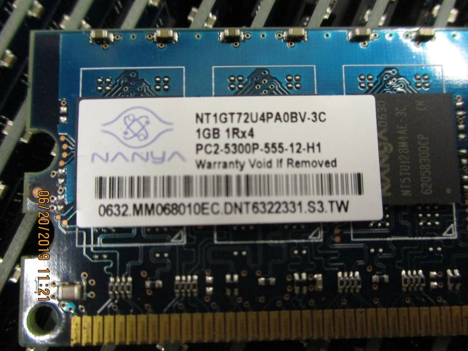 NANYA - NT1GT72U4PA0BV-3C - 1GB, 667MHZ, PC2-5300, UnbUffered ECC, DDR2 Dimm Mem - Image 2 of 4