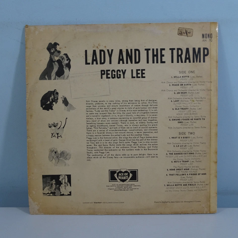 Peggy Lee Songs From Walt Disney's Lady And The Tramp Vinyl UK 1963 LP OST VG+ - Image 2 of 4